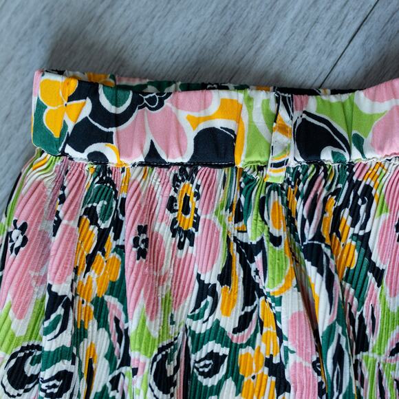 Topshop 60s Floral Plisse Wide Leg Colorful Pants Size 8 - Picture 3 of 8
